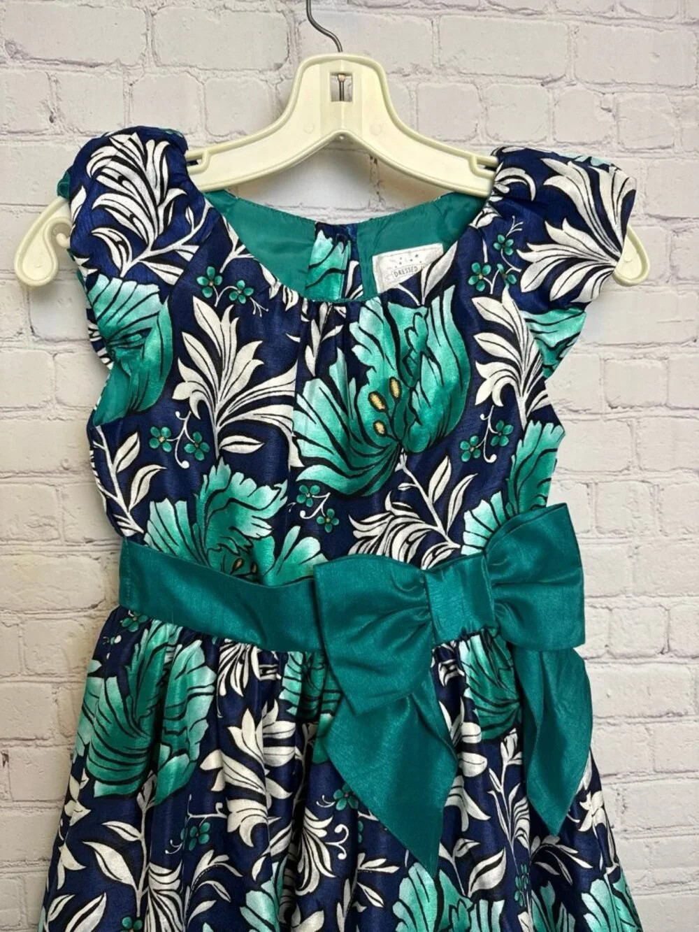 Dressed up by Gymboree blue green floral party dress with bow size 8 girls